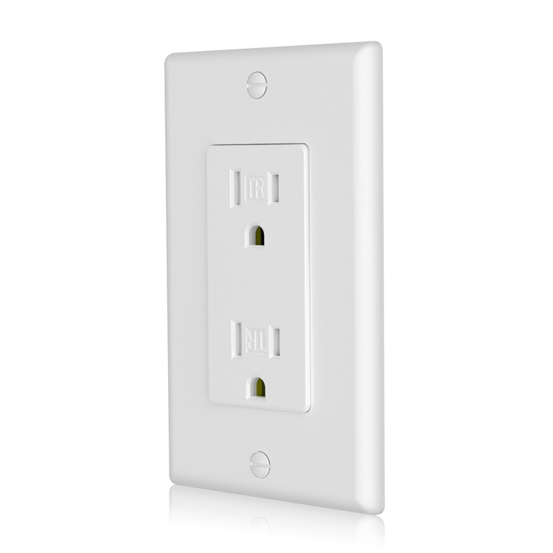 Front and side of SSRE-1TR Receptacle with white wall plate