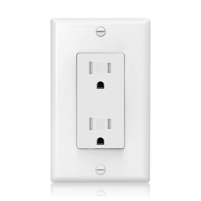 Front close-up of SSRE-1TR Receptacle with white wall plate