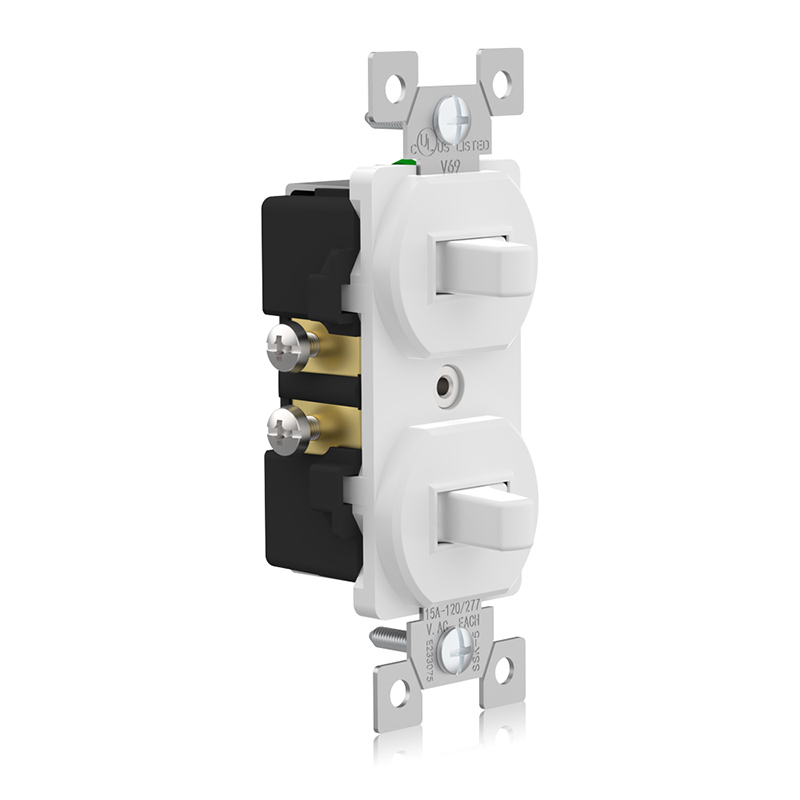 Front and side of 15A Double Toggle Switch with single pole, SSK-5