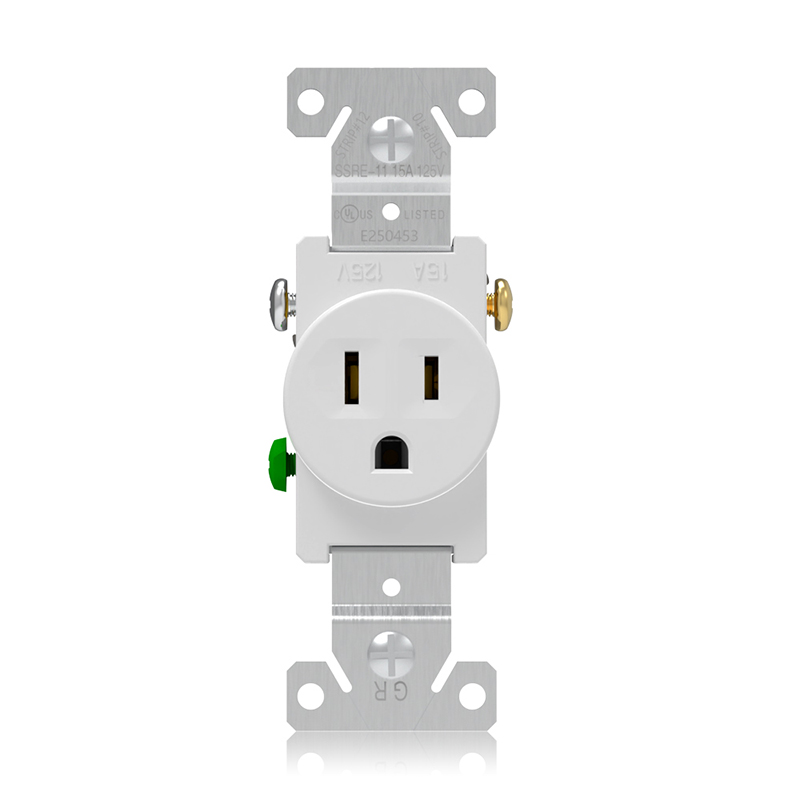 Front and side of SSRE-11 15A 125V Single Receptacle