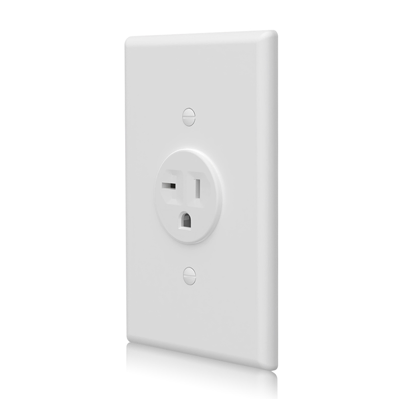 Front and side of SSRE-13 20A 125V Single Receptacle with Wall Plate