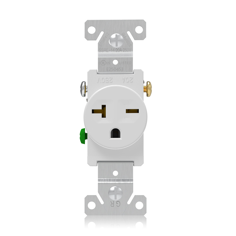 Front and side of SSRE-14 20A 250V Single Receptacle