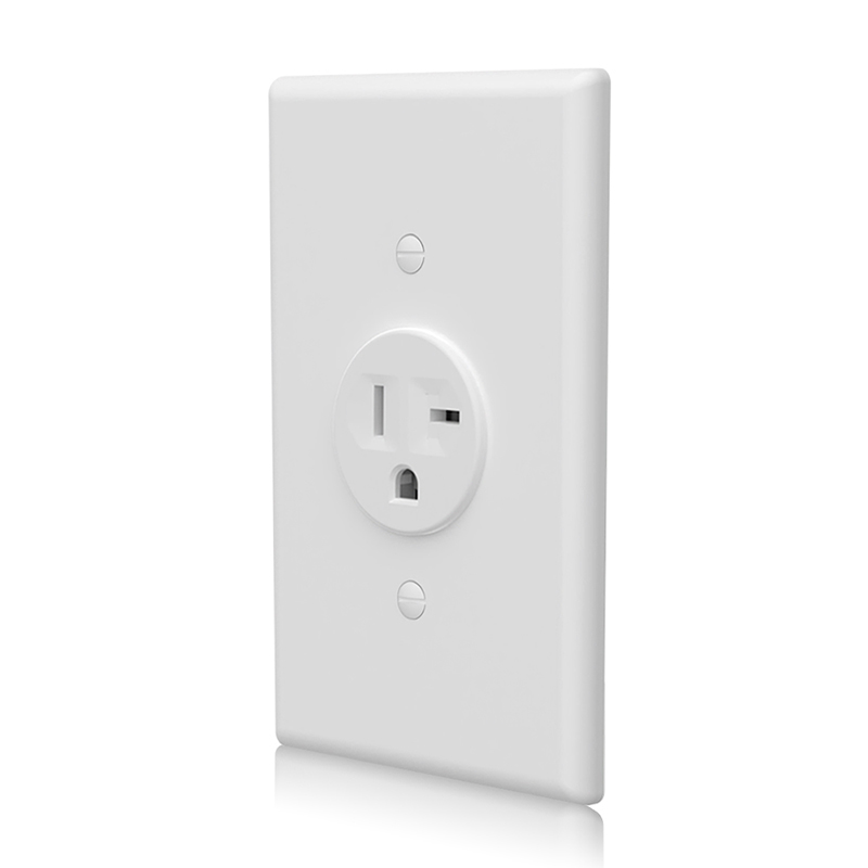 Front and side of SSRE-15 20A 125V Single Receptacle with Wall Plate