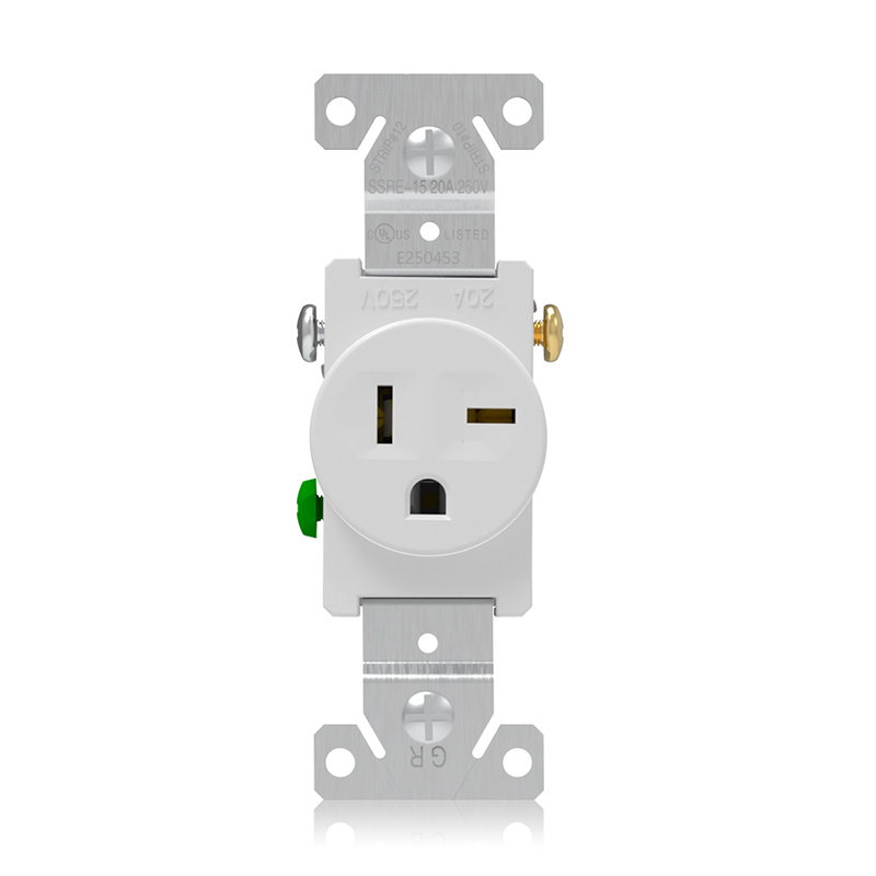 Front and side of SSRE-15 20A 125V Single Receptacle