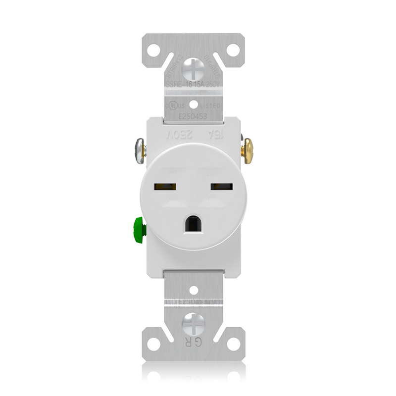 Front and side of SSRE-16 15A 250V Single Receptacle