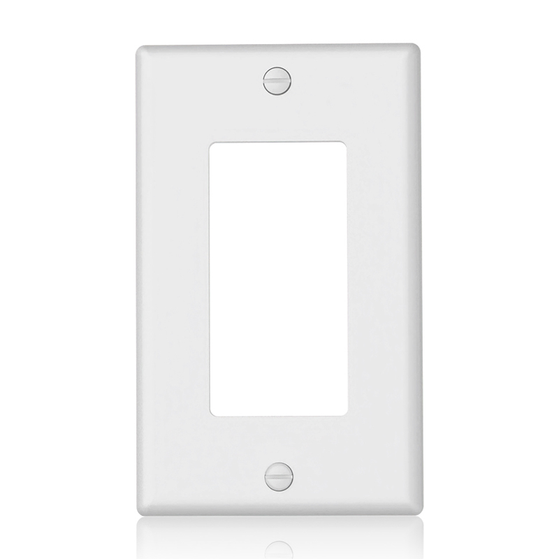 Front close-up of 1-Gang White Decorative Wall Plate SSC-SR-1 with two screws